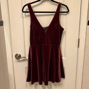 Maroon Velvet Sweetheart Dress with Built-in Shorts
